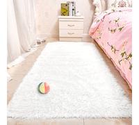 FEIJDON Tapis de Salon 170 x 240 cm Doux Moelleux Basic Tapis Salon Fausse Décoration pour de Sol Grand Couloir Soft à Poils Longs Moelleux, Blanc