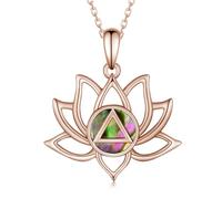 Feijiesi AA Sobriety Gifts Collier en argent sterling avec symbole de récupération des alcooliques anonymes lotus pour homme et femme, Argent sterling, Coquille d'ormeau