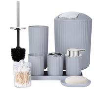 FEILANDUO Ensemble Complet d'accessoires de Salle de Bain 8 pièces avec Poubelle, Distributeur de Savon, Porte-Savon, Porte-Brosse à Dents, gobelet à Brosse à Dents, Brosse de Toilette et Supports