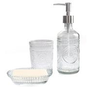 FEILANDUO Lot de 3 accessoires de salle de bain en verre, distributeur de lotion et de savon, porte-brosse à dents, porte-savon, décoration moderne pour comptoir de salle de bain pour la maison