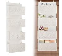 FEILANDUO Organisateur de porte en macramé de style bohème pour chambre d'enfant, 4 poches, panier à suspendre au mur pour salle de bain, appartement, bureau, organiseur derrière une porte (ivoire, 4