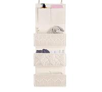 FEILANDUO Organiseur à suspendre au-dessus de la porte - Panier de rangement tissé en macramé avec 3 grandes poches pour chambre d'enfant, crèche, jouets de bébé, couches (ivoire)