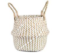 FEILANDUO Panier à linge en osier tressé avec poignée - Décoration d’intérieur - Pour pot de fruits et plantes (Blanc, 31 x 27cm)