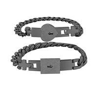 FEIlei Lot de 2 bracelets de couple avec serrure et clé en acier inoxydable - Noir