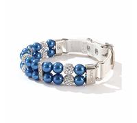 feiling Collier pour Petit Chien avec Perles et Strass - Réglable - pour Chihuahua, Bichon, Frise et poméranine (M: 24-30cm, Bleu)