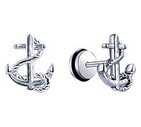 Feilok Boucles d'oreilles avec ancres en acier inoxydable marine pour homme et femme - Boucles d'oreilles brillantes en argent à clipser pour enfants, 12 mm, Acier inoxydable