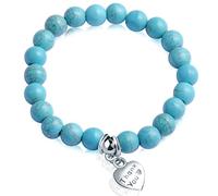 Feilok Bracelet de perles de 8 mm pour homme, femme et enfant en alliage de turquoise - Bracelet d'énergie - Bracelet à maillons en pierre précieuse - Bleu avec amour, Métal, Agate