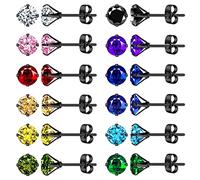 Feilok Ensemble de boucles d'oreilles colorées à tige - Lot de 12 paires 4/6/8 mm en acier inoxydable pour homme et femme, Acier inoxydable