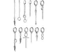 Feilok Lot de 12 boucles d'oreilles pour homme et femme - Boucles d'oreilles pendantes en acier inoxydable - Croix Huggie - Boucles d'oreilles pendantes - Pour homme et femme, Acier inoxydable
