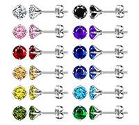 Feilok Lot de 12 paires de boucles d'oreilles unisexes en acier inoxydable pour homme 4/6/8 mm Boucles d'oreilles à clips Émail Bijoux d'oreille Lunette Femme Clous d'oreilles Tunnel Piercing, Acier