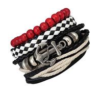 Feilok Lot de 4/8 bracelets en cuir pour homme - Bracelet en cuir - Infini - Ancre infini - Pour femme - Tressé - Longueur élastique - Bracelet de perles en bois réglable, 180mm-260mm, Cuir