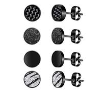 Feilok Lot de 4 Paires de Boucles d'oreilles en Acier Inoxydable pour Homme et Femme Noir 8 mm
