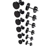 Feilok Lot de 6 paires de boucles d'oreilles rondes en acier inoxydable noir pour femmes et hommes de 3 à 8 mm