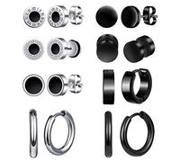 Feilok - Lot de 8 paires de boucles d'oreilles pour homme, boucles d'oreilles à tige noires, ensemble de piercings en acier inoxydable pour homme et femme