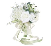 FEILUOYI Bouquet de Mariage Blanc Artificiel, 27,9 cm de Haut x 20,3 cm de diamètre, Rond, Style Traditionnel, 1 pièce, Comprend Un Vase, décoration d'intérieur