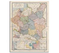 Feimioco Impression sur toile de la Pologne - Carte ancienne historique - Art mural pour chambre à coucher - Sans cadre - 81,3 x 61 cm