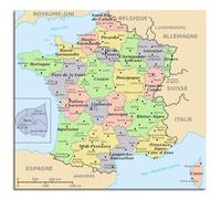 Feimioco Lot de 1 impression sur toile représentant une carte de la France - Sans cadre - 40,6 x 40,6 cm