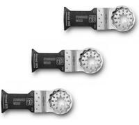 FEIN Lame de scie standard E-Cut curved, 3 Pce, 35x55 mm, Porte-outil Starlock, Denture alternée. Forme étroite, taillée pour une vitesse de coupe optimale et une bonne évacuation des copeaux.