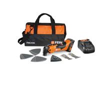 FEIN Multimaster AMM 500 Plus 2.0 Ah NYLON BAG EDITION, avec 18 accessoires pour scier et poncer, compatible avec batteries AMPShare/Bosch18 V, une batterie 18V/2Ah et un chargeur. Avec sac en nylon.