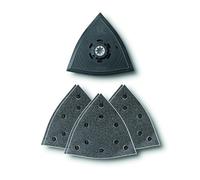 FEIN Set de ponçage, Porte-outil StarlockPlus, Longueur d’arête 130 mm, Contient 1 grand patin de ponçage triangulaire perforé, resp. 2 feuilles abrasives perforées grain 60, 80, 180.