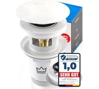 FEINER® Bonde de lavabo universelle - Blanc - Convient pour lavabos et lavabos avec ou sans trop-plein, bouchon amovible avec attrape-cheveux, joints et instructions de montage inclus (français non