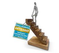 FeinKnick Sculpture décorative « Top of the Rock » - 29 cm - Symbole de réussite et d'inspiration - Figurine moderne en bois et métal comme statue pour salon, bureau et décoration de bureau