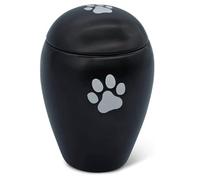 FeinKnick Urne funéraire 1 litre pour chat ou chien à l'intérieur et à l'extérieur,En céramique de qualité supérieure,Noir avec patte argentée,Résistant aux intempéries et cendres