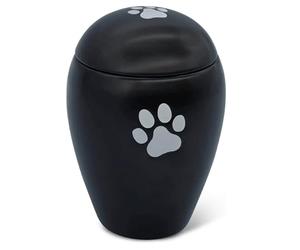 FeinKnick Urne funéraire 1 litre pour chat ou chien à l'intérieur et à l'extérieur,En céramique de qualité supérieure,Noir avec patte argentée,Résistant aux intempéries et cendres