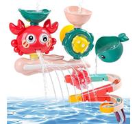 FeinKulturia Jouet de bain pour bébé - Jeu de jeux d'eau avec crabes rotatifs et sous-marins pour enfants de 3 ans avec double rail fai-da-Te, ventouses, capsules et balles, cadeau pour hommes