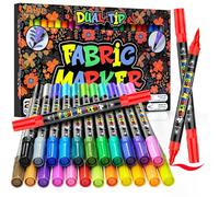 FeinKulturia Lot de 24 feutres textiles à double pointe - Lavables - Pour enfants et adultes - Marqueurs pour t-shirts, jeans, vêtements, toile, chaussures, textile - Bavoir - Sac en tissu - Peinture