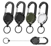 FeinKulturia Lot de 4 porte-clés extensibles avec mousqueton - Câble en acier de 60 cm pour porte-badge, porte-badge, porte-cartes, cartes de clés, noir, blanc, vert