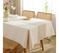 FeinKulturia Nappe Lavable Design Épaissi 100x140cm Optique Lin Runners en Polyester Déperlant avec Effet Lotus, Nappe Durable Anti-Rayures pour Salon, Table à Manger