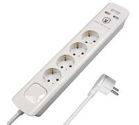 FeinTech multiprise 4 Ports + 2 Ports USB Charge Rapide Parasurtenseur Interrupteur Câble 3 m avec Fiche Plate MD000433