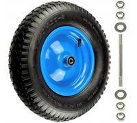FEINZ Roue de Brouette 4.00-8 6PR 250kg avec Axe Bleu Noir | Kit complet, pneu renforcé, roulement à billes, jante acier, jardin et chantier