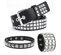 FeiOne Ensemble de 3 accessoires punk : ceinture cloutée punk femmes et hommes, bracelet clouté, collier, accessoires grunge, ceintures Y2K, vêtements emo, ceintures punk rock gothique, Noir , taille