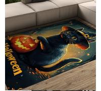 FEIPUHOME Art Animaux de Bande dessinée Tapis d’Halloween Chat Noir Citrouille Lanterne Petit Tapis Salon Entrée Couloir Porche Doux Antidérapant Lavable 120x180cm