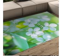 FEIPUHOME Art Boho Minimalisme Tapis Blanc Fleur Printemps Floral Grand Tapis Antidérapant pour Salle À Manger Chambre Bureau À Domicile Vert Poils Bas Lavable 90x120cm
