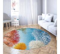 FEIPUHOME Art Botaniques Modernes Printemps Tapis Ronds Cimes d’Arbres colorées Petit Tapis Salon Entrée Couloir Porche Antidérapant Lavable Intérieur Tapis Doux 200x200cm