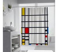 FEIPUHOME Art Célèbre Peinture Rideau De Douche Imprimer Classique Piet Cornelies Mondrian Géométrie Peintures Étal Douche Doublure Salle De Bains Cloison Rideau Pas De Poinçonnage 180x200cm