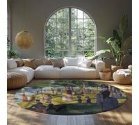 FEIPUHOME Art célèbre Tableau Imprime Tapis Rond Un Dimanche après-midi sur l’île de la Grande Jatte Motif Tapis Moelleux Devant cheminée Ferme 200x200cm