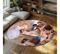 FEIPUHOME Art Classicisme Esthétique Décor Rond Tapis La Naissance de Vénus Célèbre Peinture Impression pour Chambre Canapé Salon Tapis Chambre à Coucher Poils Ras 80x80cm