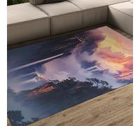 FEIPUHOME Art Coucher de Soleil Beau Paysage Tapis Falaise Cascade Lavable Confortable antidérapant Tapis à Poils Ras pour Salon Chambre à Coucher Salle d’étude Bureau Salon 150x240cm