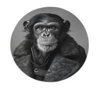 FEIPUHOME Art des Années 90 Style Rétro Rond Tapis Gorille Portant Un Manteau Motif Tapis De Sol Thème D’Hiver pour Salon Chambre D’Ados Poils Courts Antidérapant 120x120cm