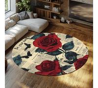 FEIPUHOME Art des années 90 Vintage antidérapant Rond Tapis pour Salon Chambre Appartement sous la Table Journal Rose Papillon Design Tapis Lavable Doux 120x120cm