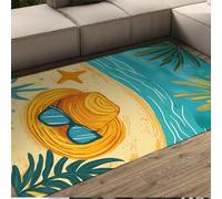 FEIPUHOME Art Dessins animés drôles Tapis d’intérieur Dos antidérapant Étoile de mer Plages de Sable Chapeaux de Soleil Tapis Design Lavable pour Salon Chambre Salle d’étude 200x300cm