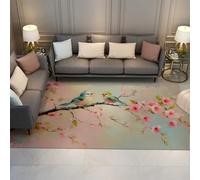 FEIPUHOME Art Élégance Orientale Tapis Branches de Fleur de pêcher Oiseaux Mignons Tapis pour Chambre Cuisine Salon Devant la cheminée Poils Ras 160x200cm