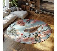 FEIPUHOME Art élégants Tapis Ronds Uniques Fleurs de pêcher Floral Oiseau Design Doux Confortable Mince Tapis pour Salle à Manger Bureau Salon intérieur antidérapant à Poils Ras 120x120cm