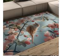 FEIPUHOME Art élégants Tapis Uniques Fleurs de pêcher Floral Oiseau Design Doux Confortable Mince Tapis pour Salle à Manger Bureau Salon intérieur antidérapant à Poils Ras 120x180cm
