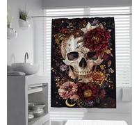 FEIPUHOME Art Ensemble de Rideaux de Douche en Tissu de Pays rétro avec Crochets Fleurs et crânes Rideaux de Baignoire pour Salle de Bain décoratif étanche à séchage Rapide 180 x 180 cm