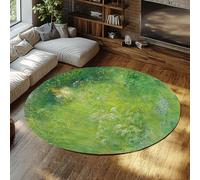 FEIPUHOME Art Esthétique Rurale Tapis Rond Une fée (Kersti dans Le pré) Célèbre Peinture Impression Antidérapant Mince pour Patio sous-Sol Sol Tapis Vert 120x120cm